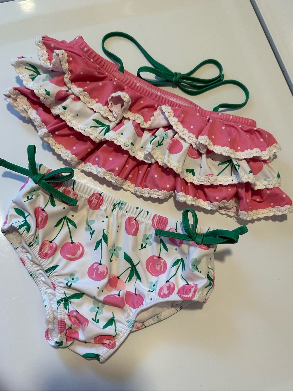 Sweet Honey Girls Pink Cherry Ruffle Two-Piece Swim Set